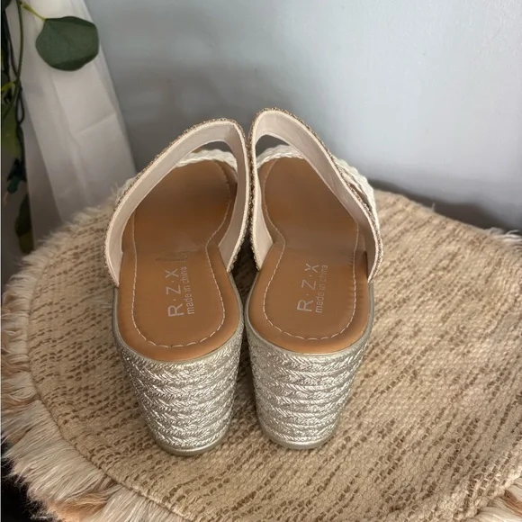 Braided Wedge Sandals - Cream and Tan - Picture 3 of 4